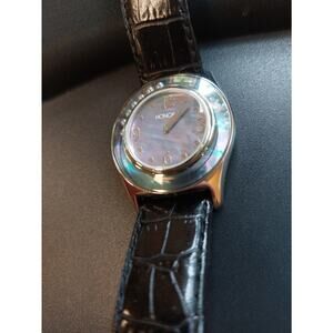 Honora Mother Of Pearl Floating Pearls Women's Watch Black Leather